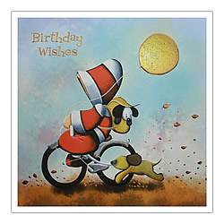 Birthday Wishes Card (Hoodie On Bike With Gold Balloon)