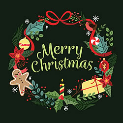 Merry Christmas Wreath (Dark Green) Greeting Card