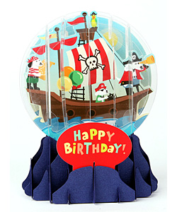 Pirate Dogs Birthday Snow Globe Greeting (Medium, 5") Pirate Dogs Birthday Snow Globe Greeting (Medium, 5")