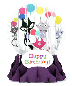 Cats & Balloons Birthday Snow Globe Greeting (Medium, 5") - D Cats & Balloons Birthday Snow Globe Greeting (Medium, 5") - D