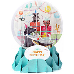 Woof Birthday Snow Globe Greeting (Medium, 5") Woof Birthday Snow Globe Greeting (Medium, 5")