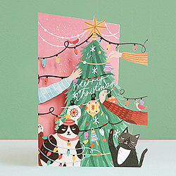 Cats And Christmas Tree Card