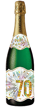 70th Birthday Champagne Bottle Card (Pastel Burst)