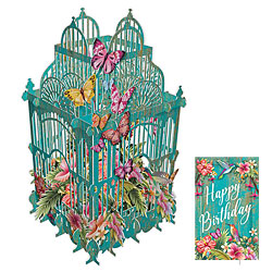 Tropical Cage Birthday Card with Gift Tag Tropical Cage Birthday Card with Gift Tag