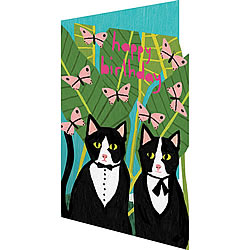 Two Cats & Pink Butterflies Card