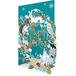 Animal Christmas Wreath Lasercut Card (Blue)
