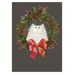 Festive Wreath, White Cat Card