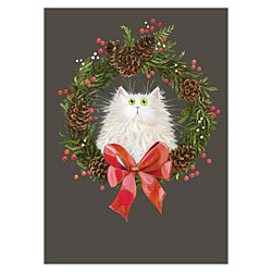 Festive Wreath, White Cat Card Festive Wreath, White Cat Card
