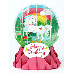 Unicorn Birthday Snow Globe Greeting (Medium, 5") Unicorn Birthday Snow Globe Greeting (Medium, 5")