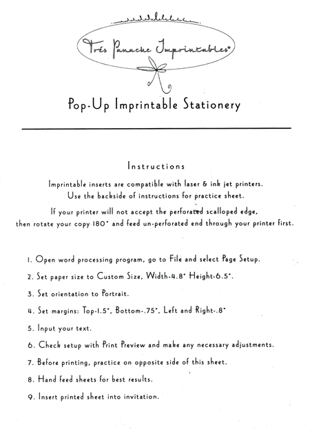 Printing Instructions for Tres Panache Imprintables