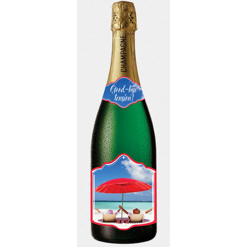 Two Beach Chairs Champagne Bottle Card - Click Image to Close