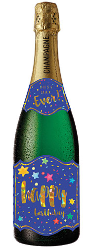 Happy Birthay Champagne Bottle Card (Stars) - Click Image to Close