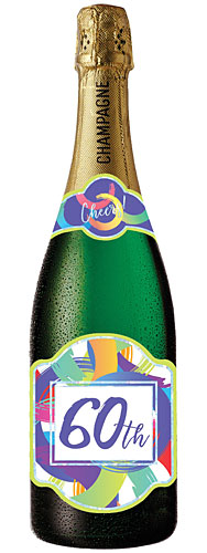 60st Birthday Champagne Bottle Card (Rainbow) - Click Image to Close