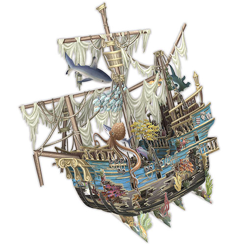 Sunken Galleon Card with Gift Tag - Click Image to Close