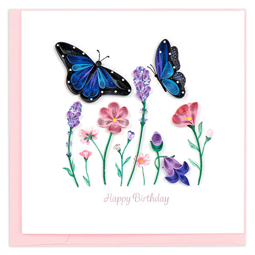 Birthday Flowers & Blue Butterflies Card - Click Image to Close