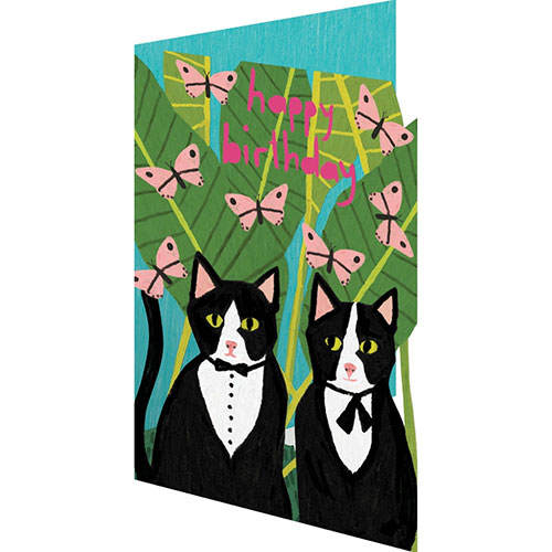 Two Cats & Pink Butterflies Card - Click Image to Close