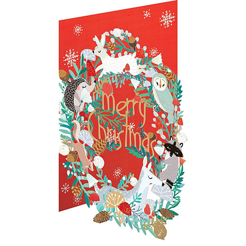 Animal Christmas Wreath Lasercut Card (Red) - Click Image to Close