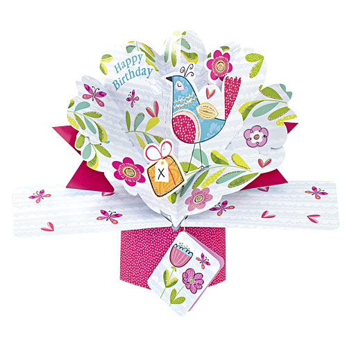 Bird with Flowers Birthday Card - Click Image to Close