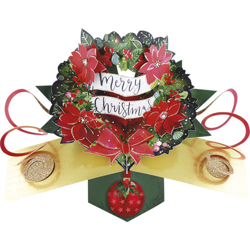 Merry Christmas Poinsettia Wreath Card - Click Image to Close