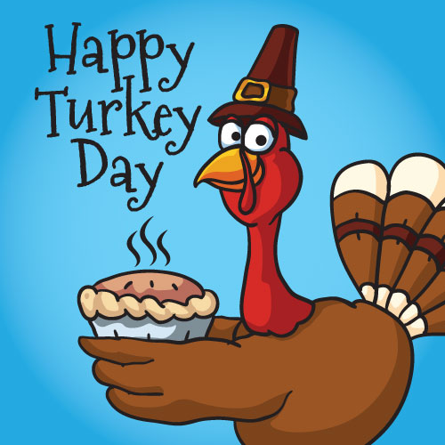 Blue Happy Turkey Day Greeting Card - Click Image to Close