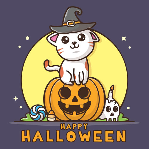 Kitty And Pumpkin Card - Click Image to Close
