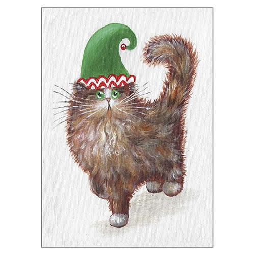 Elf Kitten In Green Hat Card - Click Image to Close