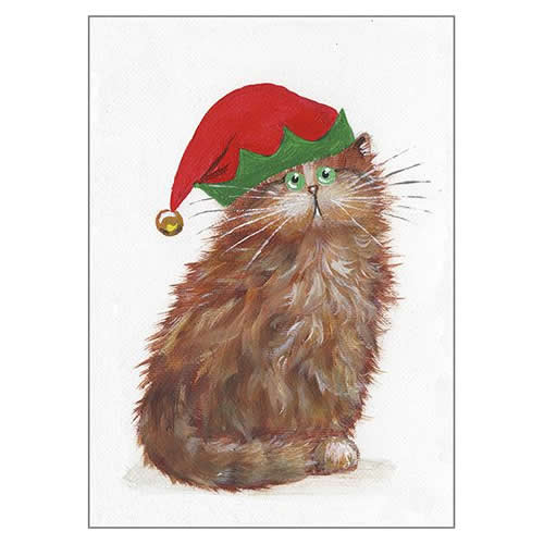Elf Kitten In Red Hat Card - Click Image to Close