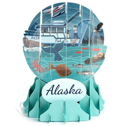 Alaska Fishing Snow Globe Greeting (Medium, 5") - Click Image to Close