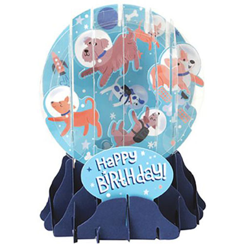 Space Dogs Snow Globe Greeting (Medium, 5") - Click Image to Close