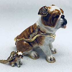 Bulldog Hinged Box with Necklace (Bliss)