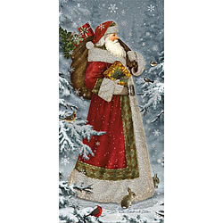 Snow Santa With Birds Glitter Card