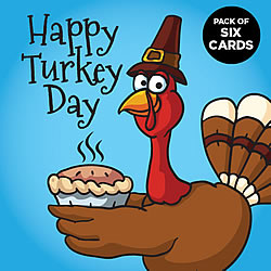Blue Happy Turkey Day Greeting Card (6-PACK)
