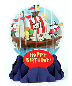 Pirate Dogs Birthday Snow Globe Greeting (Medium, 5")